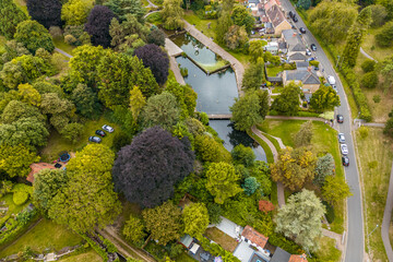 Aerial drone shot of Harlow Town Park in England