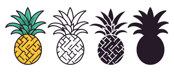 Obraz premium Pineapple vector illustration, outline, silhouette on white background
