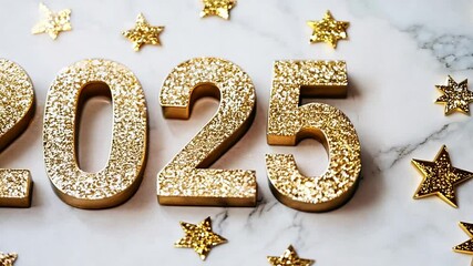 Celebrating the Arrival of 2025 With Golden Decorations and Stars Generative AI