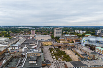 Fototapeta premium Aerial drone cityscape of Harlow Town, England