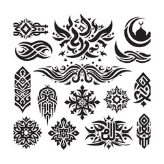 Fototapeta premium Islamic Tattoos tribal designs bundle collection in a white background 