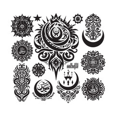 Islamic Tattoos tribal designs bundle collection in a white background
