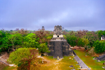 Pyramid in the Peten Guatemala, Temple of the Moon or Temple II, is a funerary-ceremonial temple...