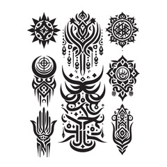 Islamic Tattoos tribal designs bundle collection in a white background
