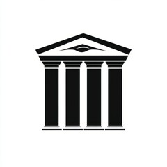 greek column Minimalist Black Icon of a Classical Building with Pillars and a Central Eye Motif