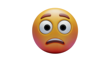 A 3D rendering of the "embarrassed face" emoji, featuring wide, uneasy eyes and raised eyebrows with a concerned expression