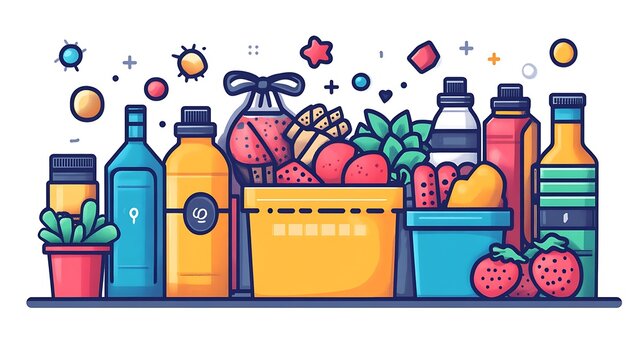 A flat illustration of an online checkout process, with discounts and promo codes being applied to a variety of products during Black Friday 
