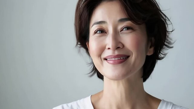 部屋で微笑む中年女性　美容イメージ　AI