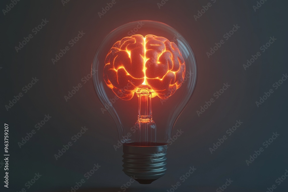 Aufkleber brain network memory center glowing light bulb with a brain inside surrounded by vibrant paint splas