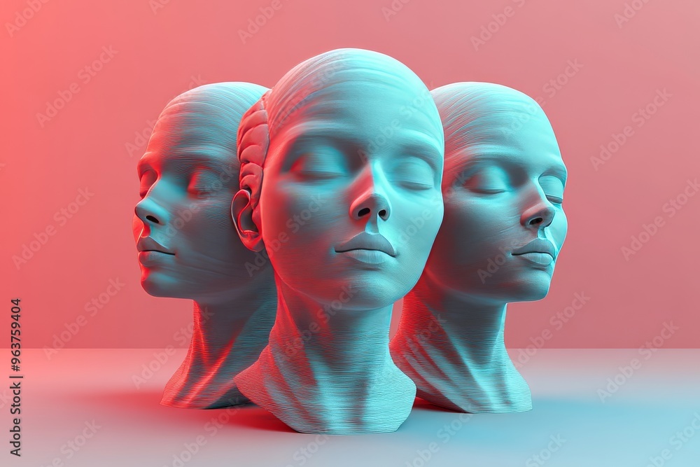 Poster synaptic plasticity memory center multiple human heads in vibrant colors symbolizing the complexity 