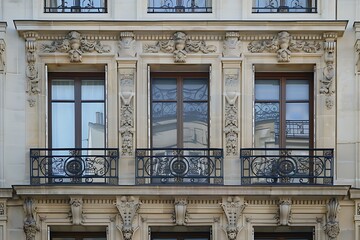 Fototapeta premium Detail of the facade of a building in Paris, France.