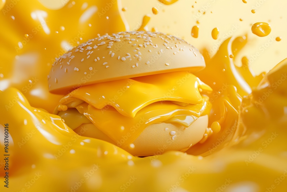 Wall mural Isolated close-up of a sesame bun cheeseburger with lettuce, tomato, onion, and beef patty