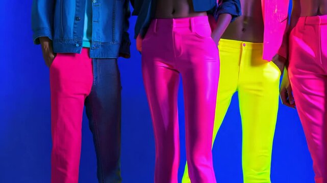Vibrant Neon Clothing Showcase With Funky Styles at a Fashion Event Generative AI - Powered by Adobe