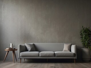 Grey Sofa with Wooden Legs in Minimalist Room