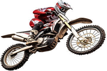 Obraz premium jumping mountain motocross race dirt bike PNG isolated on white and transparent background - Dirt Mountain racing competition Motocross adventure action shot