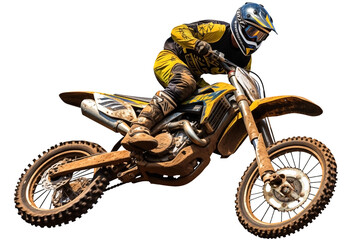 jumping mountain motocross race dirt bike PNG isolated on white and transparent background - Dirt Mountain racing competition Motocross adventure action shot