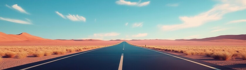 Fototapeta premium Animated flat design road, front view, vibrant and endless, capturing the essence of exploration