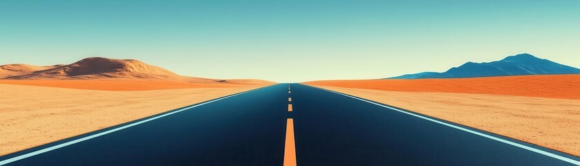 Naklejka premium Animated front view of a road that stretches endlessly, flat design, vibrant hues for exploration concepts