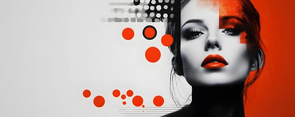 Abstract Portrait of a Woman with Red Lips and Geometric Shapes