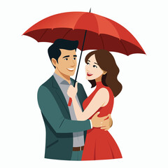 vector beautiful couple under umbrella