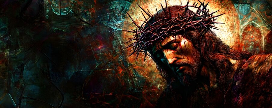 A Close-Up Portrait of Jesus Wearing a Crown of Thorns