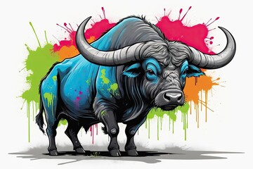 Obraz premium Graffiti-Style Buffalo: A full-body graffiti-style illustration of a buffalo