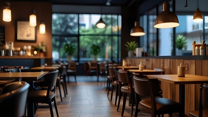 Abstract blur interior coffee shop or cafe for background. Generative AI