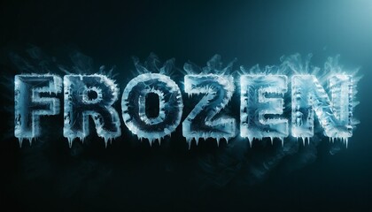 3D Render of a dark blue background with the word "FROZEN" in white letters with ice dripping off of it.