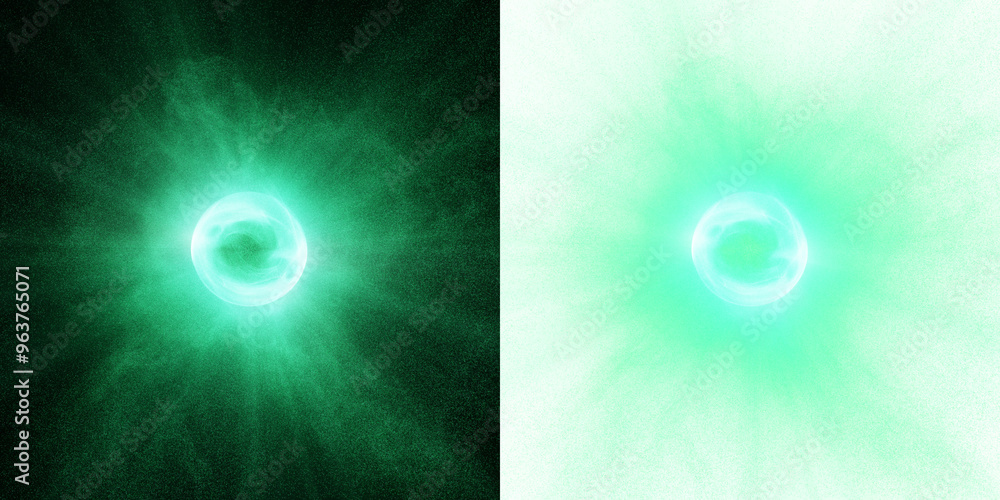 Poster emerald orb with swirling magic particles, 3d render. vfx overlays. alpha transparent for creative u