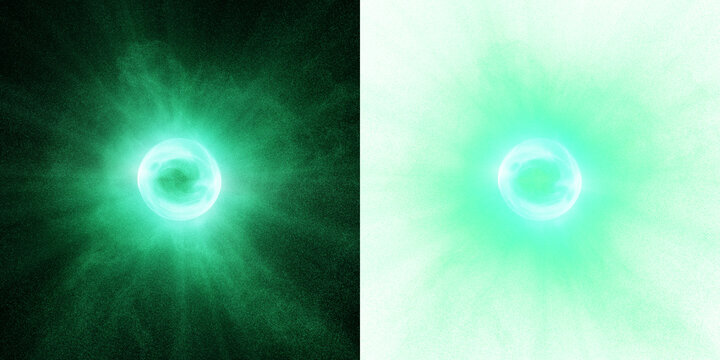 Emerald orb with swirling magic particles, 3D render. VFX overlays. Alpha transparent for creative use.