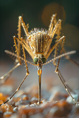 A bug with a green head is standing on a rock