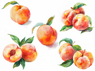 桃、ピーチの水彩イラストGenerative AI 