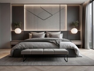 Modern Bedroom with Grey Walls and a King-Sized Bed
