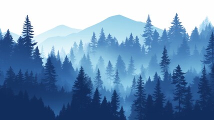 Pine Forest Silhouettes with a Gradient from Light Gray to Dark Blue