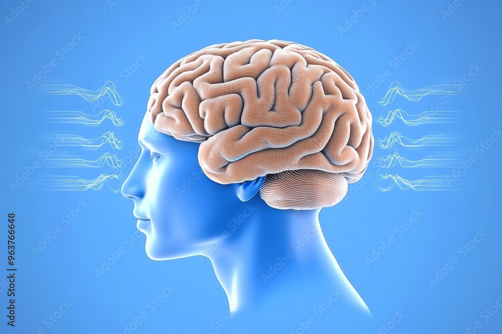 Poster axon medical brain futuristic conceptual side profile of a human head with a glowing brain symbolizi