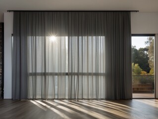 Obraz premium Sheer Curtains with Sunbeams Streaming Through in a Modern Home