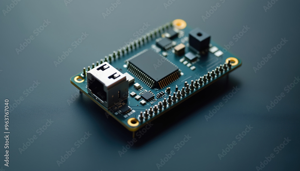 Poster small embedded processor board: a small embedded processor board with various electronic components,