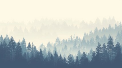 Pine Forest Silhouettes with a Gradient from Light Gray to Dark Blue