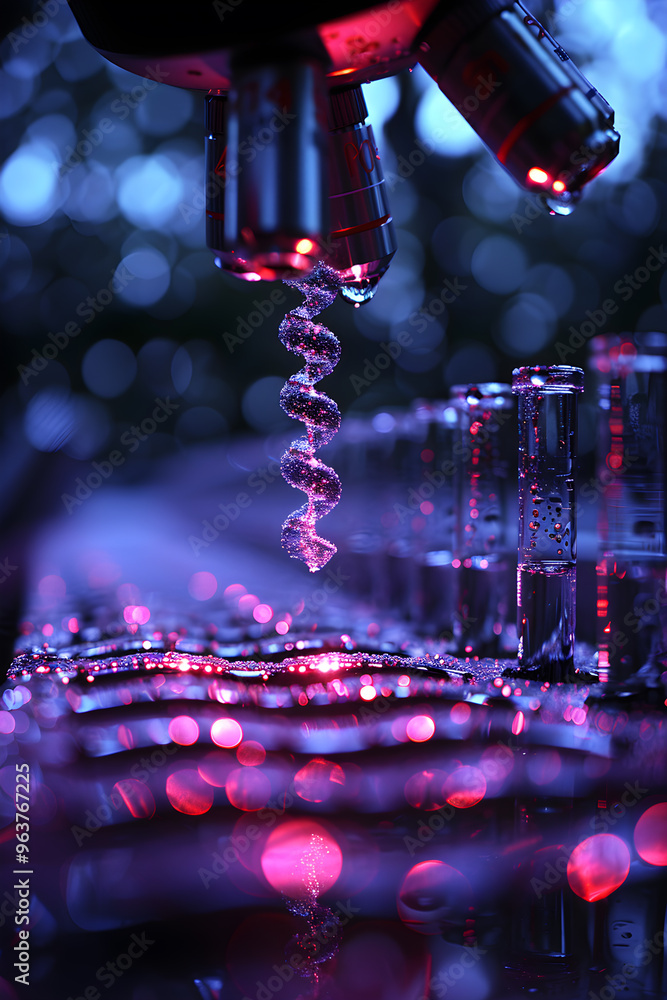 Poster a microscope slide with a spiral dna strand dripping from it