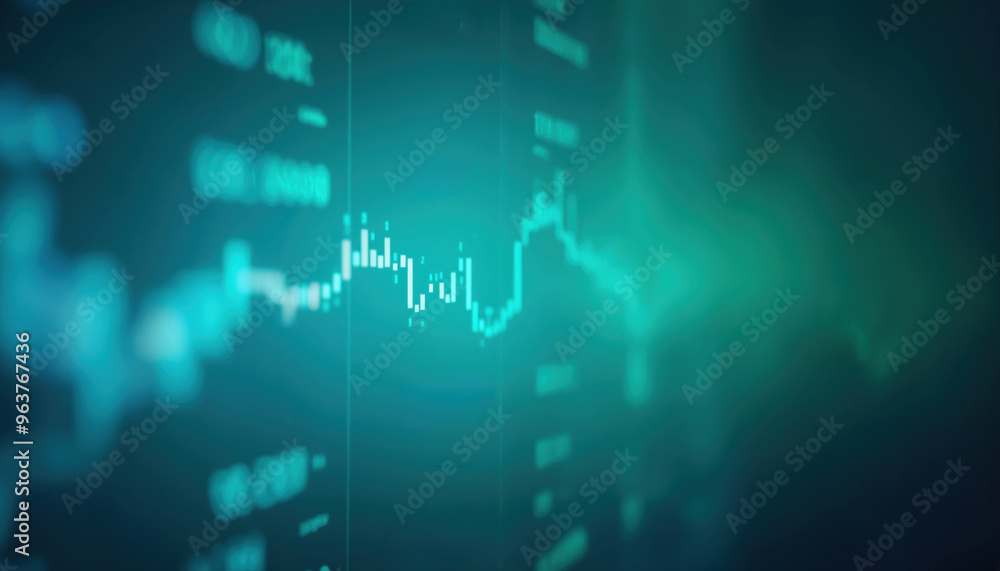 Poster green financial graph with glowing lines: abstract financial graph with glowing green lines on a dar