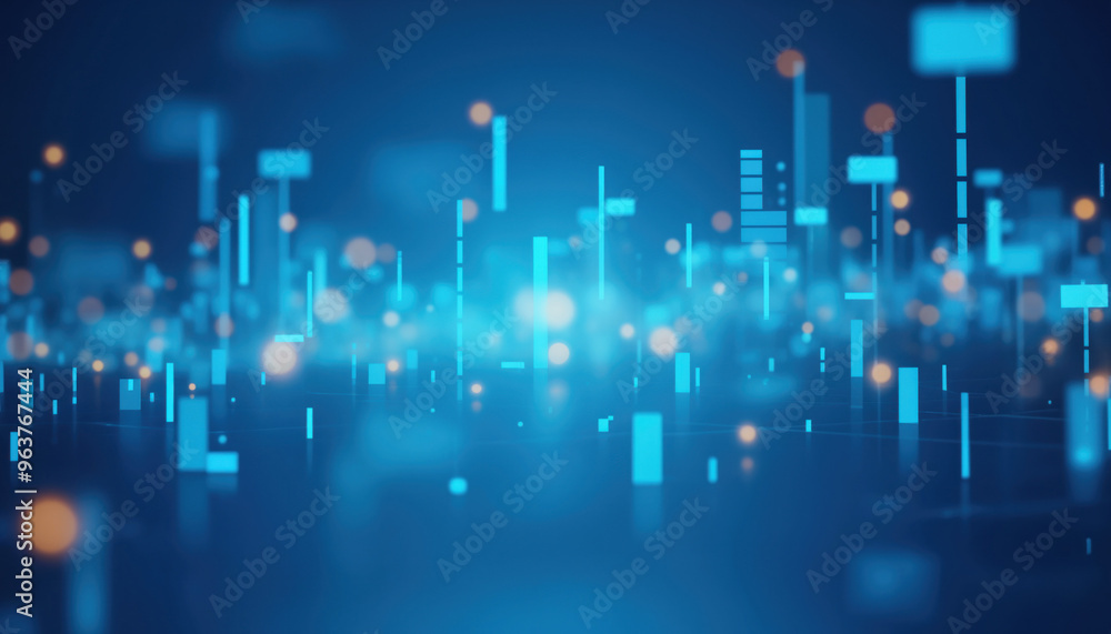 Poster blue financial data interface with glowing points: abstract digital interface with glowing blue data