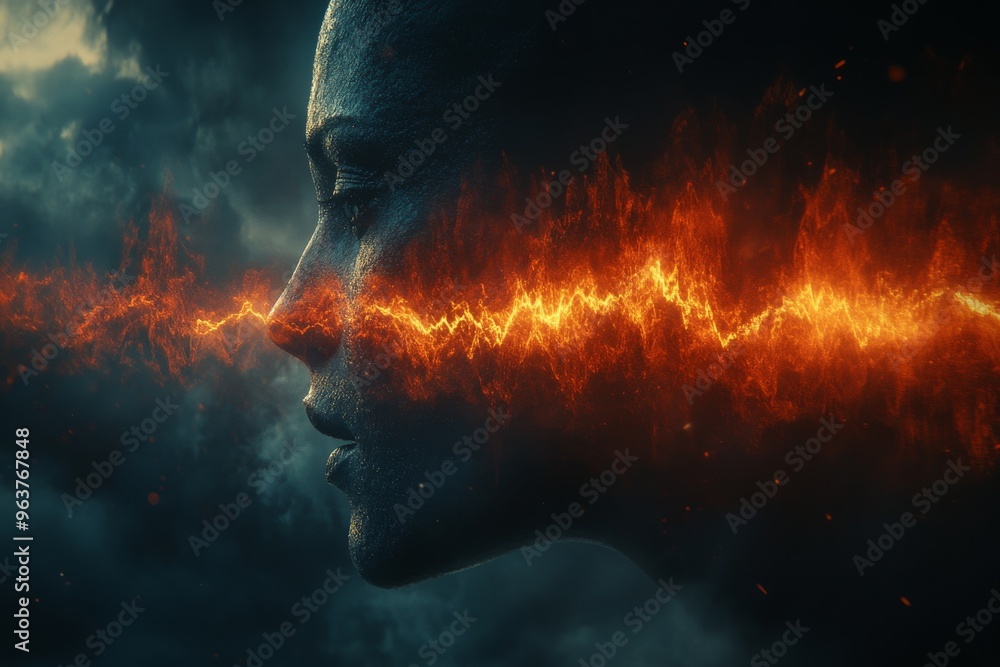 Poster neural activity medical brain abstract portrait of a woman with glowing neural energy symbolizing th