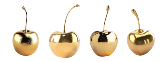 Golden cherries Set on Transparent Background