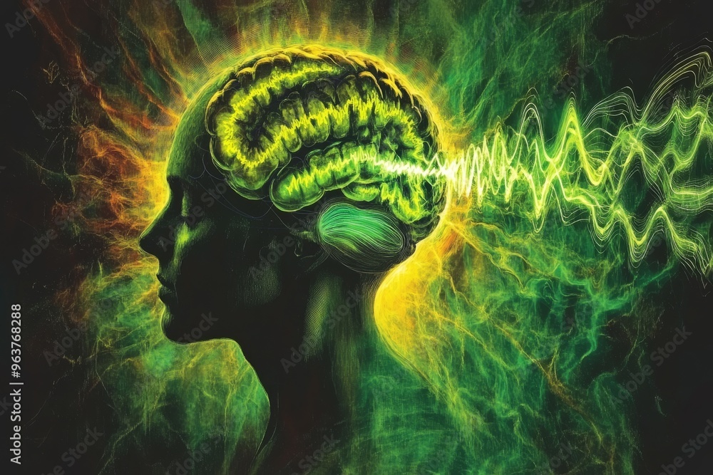 Poster brain processes medical brain surreal conceptual portrait of a person with glowing neural connection