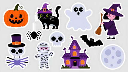 Cute Halloween Sticker Pack Spooky Cute Halloween Stickers with white boarder