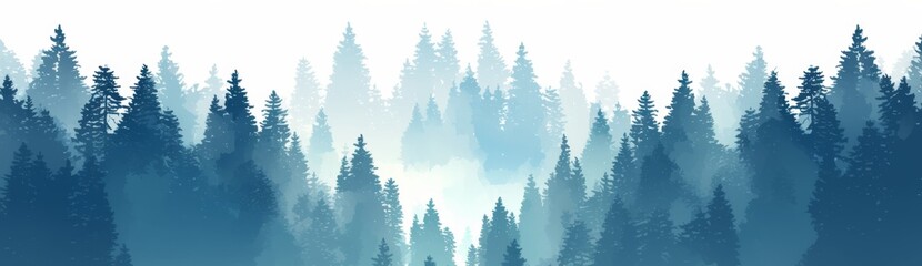 Obraz premium Seamless Pine Forest Pattern with Gradient from Light Gray to Dark Blue on White Background