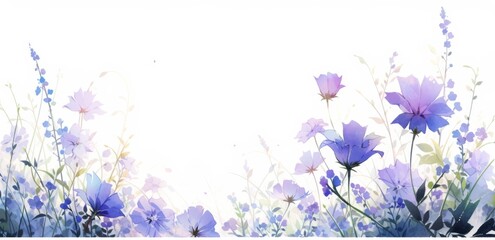 Light Blue and Purple Wildflowers Pattern on White Background
