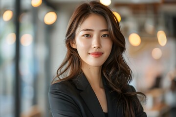 Obraz premium A woman in a business suit posing for a picture