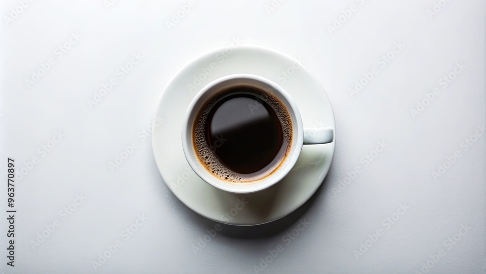 Wall mural a clean and minimalist top-down shot of a white ceramic coffee cup filled with rich black coffee. th