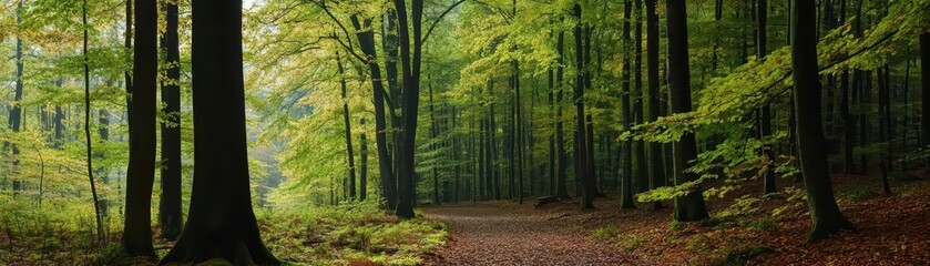 Fototapeta premium Gentle breeze rustling the leaves of a forest, mild weather, peaceful nature scene